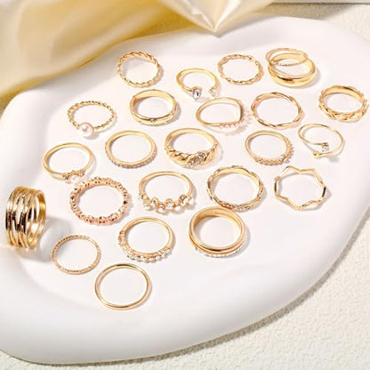 CHICUTIE Gold Knuckle Rings Set For Women Stackable Joint Finger Midi Rings Dainty Cubic Crystal Zirconia Simple Hollow Twist Cute Rings Pack Jewelry Gift - style: 47pcs Gold