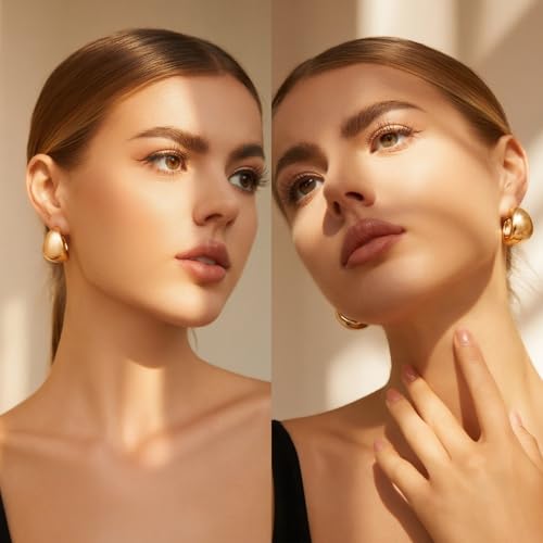 IFKM Gold Plated Jewelry Set for Women,14k Gold Plated Multi Layer Necklaces Stackable Bangle Bracelets Stackable Knuckle Rings Hoop Earrings Set Anniversary Trendy Elegance Charms Anniversary Birthday Jewelry Gift - color: Gold Chunky