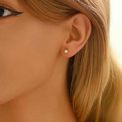 Pearl Stud Earrings for Women Gold/Silver Plated 3mm 4mm 5mm 6mm 8mm Pearl Earrings Dainty Hypoallergenic Earrings - color: Gold, size: 4 Millimeters