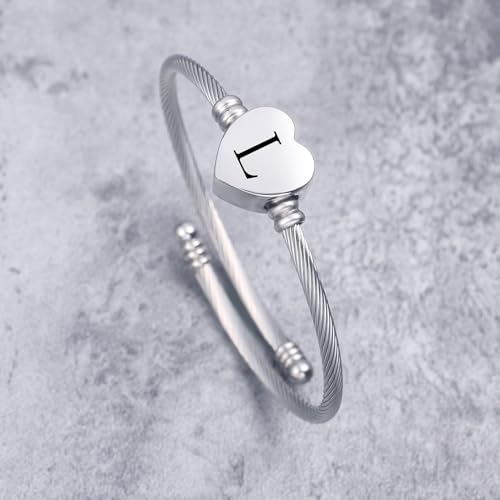 MUERDOU Initial Bracelet for Women Alphabet 26 Letters Bracelet Heart Cable Charm Bracelets Gifts for Her - style: L
