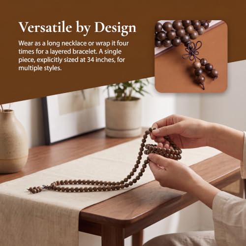 Handmade Mala Beads Bracelet 108 8mm Prayer Meditation Bracelet Sandalwood Elastic, Buddhist Beads, Prayer Mala Necklace for Men and Women Gifts - color: Golden-threaded Sandalwood