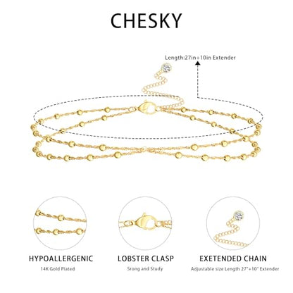 CHESKY Waist Beads for Women, Dainty 14k Gold Plated Waist Chain Beach Accessories Cute Belly Chain Body Chain Gold Chain Belts for Women Summer Beach Jewelry for Womens Gifts Rave Outfits for Womens - style: wave waist beads