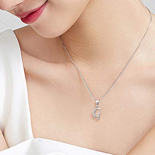 Aurora Tears Letter Necklace Initial 925 Sterling Silver Alphabet Pendant Crystal Name Gift Women Cubic Zirconia Jewelry - color: G