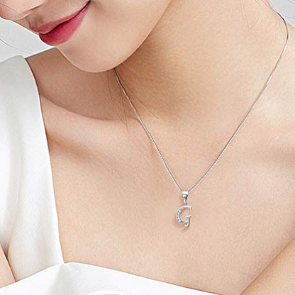 Aurora Tears Letter Necklace Initial 925 Sterling Silver Alphabet Pendant Crystal Name Gift Women Cubic Zirconia Jewelry - color: G