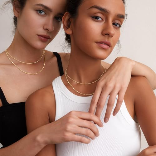 Turandoss Gold Layered Necklaces for Women Dainty 14K Gold Plated Chain Set | Stack Cuban Link Chain Necklace Personalized Lip Satellite Flat Curb Link Necklaces for Women Trendy Set - color: Link/Flat Curb Chain