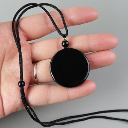 Anjiucc Natural Gemstone Tree of Life Black Obsidian/Golden Obsidian Pendant Necklace for Male and Female Necklace - color: Black obsidian 3