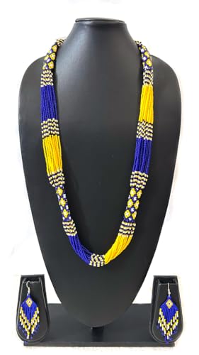 Layered – Boho Native American Style Layered Beaded Necklace– Ukrainian beaded Necklace Native Handmade Seed Bead Necklace Tribal ethnic beaded Necklace for Women (Tuquoise) - color: Blue & yello