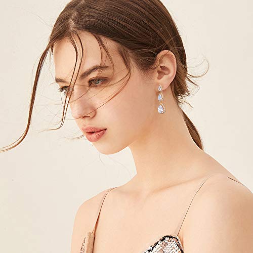 Women's Cubic Zirconia Bridal Earrings - Elegant Long Wedding Party Prom Earring for Bride Bridesmaids Crystal CZ Rhinestone Chandelier Statement Dangle Drop Earrings for Women - color: Gold