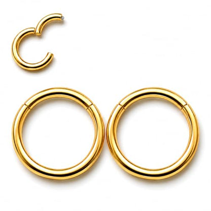 AMASIS Nose Rings and Nose Studs Set, Stainless Steel Hinged Nose Hoops and CZ Studs, Select Sizes and Styles for Nostril Septum Cartilage Piercing Jewelry - color: Gold, size: 2-Piece Hoops,16Gauge,12mm