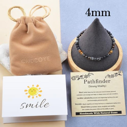 468Handmade Adjustable Natural Gemstone Crystal Bracelet Healing Power Energy Inspirational Gifts with Card for Unisex - color: 18-Pathfinder（Strong Vitality）, size: 4mm