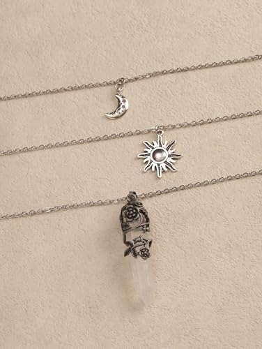 Sacina Gothic Emo Grunge Crescent Moon Choker, Moon Sun Star Choker Necklace, Goth Gothic Necklace, Halloween Christmas Jewelry Gift for Women - color: White