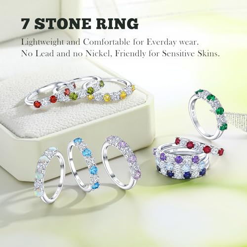 3.5mm Stackable Rings S925 Sterling Silver Created Birthstone & Cubic Zirconia Ring for Women Wedding Bands Anniversary Birthday Jewelry Size 6 to 10(with Box) - color: 12-Created Blue Topaz & CZ-Dec