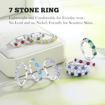 3.5mm Stackable Rings S925 Sterling Silver Created Birthstone & Cubic Zirconia Ring for Women Wedding Bands Anniversary Birthday Jewelry Size 6 to 10(with Box) - color: 10-Created Opal & CZ-Oct