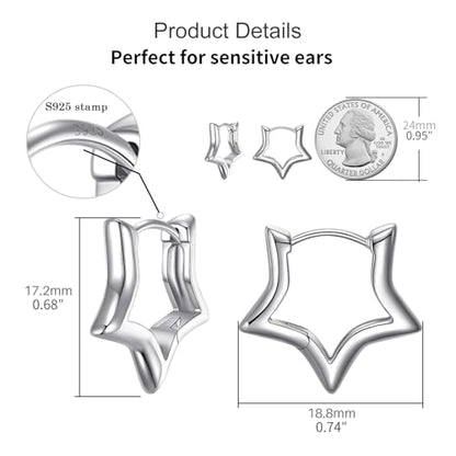 JSGEMSLEE 925 Sterling Silver Star Earrings Cute Small Hoop Earrings for Women Hypoallergenic Sleeper Earrings Cartilage Star Jewelry Gifts