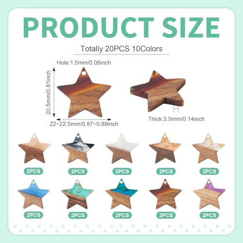 Beadthoven 20Pcs/10 Pairs Star Resin Wood Earrings Pendants, Gold Foil Charms Wood Earrings Making kit Colorful Pattern Wooden Earring Blanks Pieces for Jewelry Making DIY Crafts - color: Gold Foil-Star