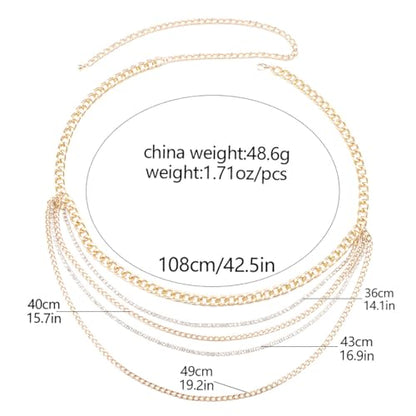 Chunky Gold Waist Chain for Women Rhinestone Layered Belly Belt Chains Beach Waist Chain Waterproof Cuban Body Chain Adjustable Bikini Body Jewelry Summer Beach Accessories Jewelry Gift - color: Gold