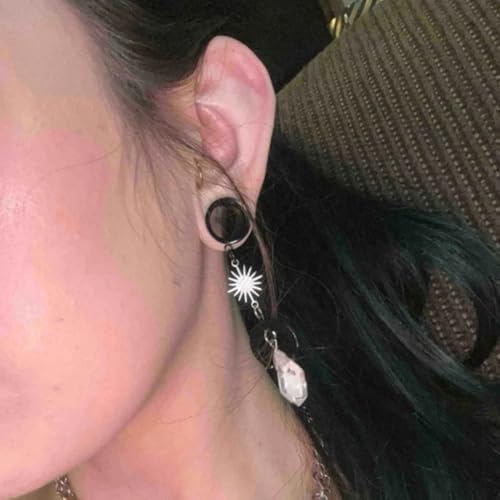 2PCS Moon-Pendant Natural Stone Stainless Steel Dangle Ear Plugs Tunnels Stretcher Piercing Body Jewelry - size: 16mm(5/8")