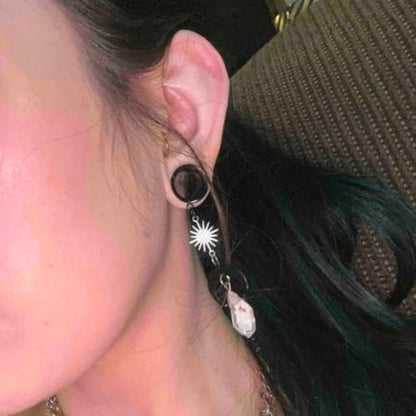 2PCS Moon-Pendant Natural Stone Stainless Steel Dangle Ear Plugs Tunnels Stretcher Piercing Body Jewelry - size: 14mm(9/16")
