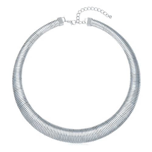 Chunky Gold Collar Choker Statement Necklace for Women Trendy | Gold Plated Layered Twist Flat Thick Snake Herringbone Chain African Torque Necklace Prom Boho Necklaces Party Jewelry Gift - style: Thick Snake Chain/Silver