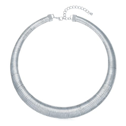 Chunky Gold Collar Choker Statement Necklace for Women Trendy | Gold Plated Layered Twist Flat Thick Snake Herringbone Chain African Torque Necklace Prom Boho Necklaces Party Jewelry Gift - style: Thick Snake Chain/Silver