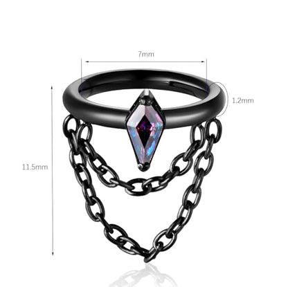 16G Titanium Cartilage Earrings Hoop 7mm 9mm Helix Piercing Jewelry with Single/Double/Triple Chains Hypoallergenic Hinged Clicker - style: black vm chains 7mm