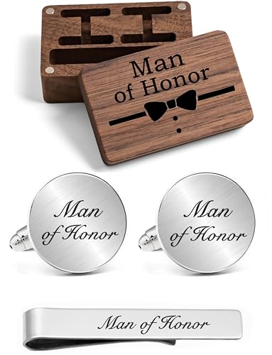 Kooer Personalized Men's Wedding Cufflinks, Custom Father Of The Bride Cuff Links Jewelry Gift For Men Him Groom Groomsman - style: Man of Honor