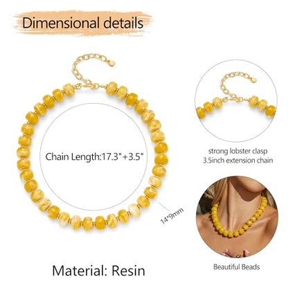 Chunky Colorful Choker Necklace for Women - Summer Beach Round Resin Beads Necklace, Trendy Statement Summer Beach Jewelry Birthday Gifts for Vacation Holiday - color: 14mm Yellow Beads