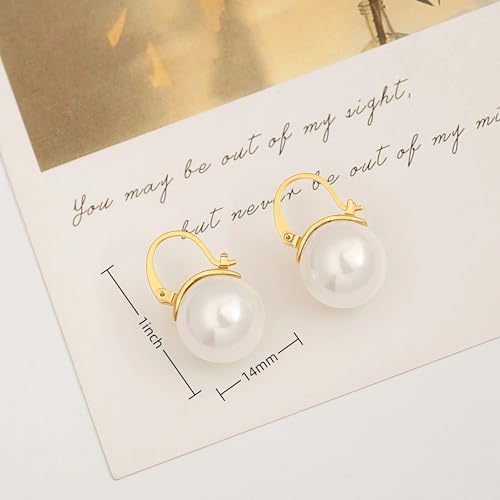 925 Sterling Silver Hoop Handpicked AAA+ Quality 7.5-8mm White Freshwater Cultured Pearl Dangle Drop Earrings Jewelry for Women - color: 10. Gold Plated Handle