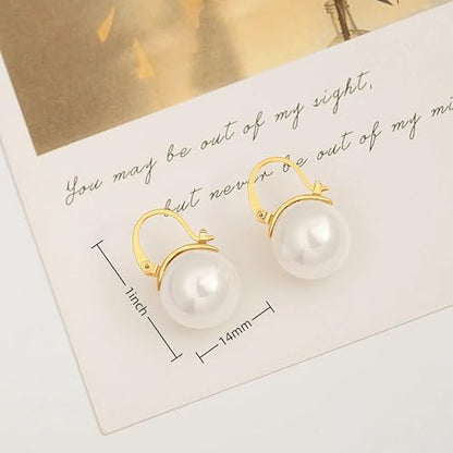 925 Sterling Silver Hoop Handpicked AAA+ Quality 7.5-8mm White Freshwater Cultured Pearl Dangle Drop Earrings Jewelry for Women - color: 10. Gold Plated Handle