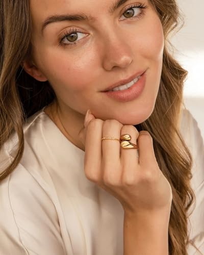 YeGieonr Gold Rings for Women Non Tarnish, 18K Gold Plated Stainless Steel North Star Signet Ring, Waterproof Dainty Pinky Statement Ring, Tarnish Free Gold Jewelry for Women - color: Waterdrop