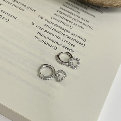 CZ Heart Small Sleeper Hoop Earrings for Women 925 Sterling Silver Crystal With Charms Cute Love Hearted Dangle Drop Earring Cartilage Cuffs Studs Delicate Valentine's Day Jewelry Gifts Hypoallergenic Huggie