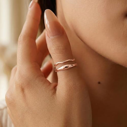 Gold Rings for Women Men Non Tarnish, Waterproof Chunky 14K Gold Plated Dainty Stackable Rings Trendy Statement Pinky Thumb Rings Engagement Eternity Wedding Band Ring Stacking Gold Jewelry Size 3 4 5 6 7 8 9 10 11 - color: Rose Gold, size: 10.5