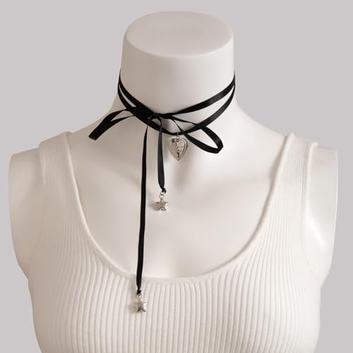 Pearl Ribbon Bow Choker Necklaces Y2k Coquette Necklace for Women - color: Black2