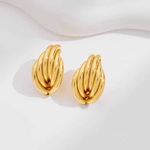 Gold Geometric Drop Dangle Earrings for Women Chunky Trendy Knot Stud Small Twisted Link Earring Jewelry Gift - color: Gold-Knot-E