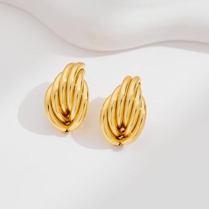 Gold Geometric Drop Dangle Earrings for Women Chunky Trendy Knot Stud Small Twisted Link Earring Jewelry Gift - color: Gold-Knot-E