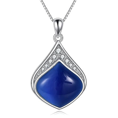 YAFEINI Teardrop Necklace Sterling Silver Filigree Irish Pendant Necklace Natural Stone Moonstone/Lapis Lazuli/Larimar/Moss Agate Necklace Jewelry - color: Blue Teardrop necklace-september birthstone