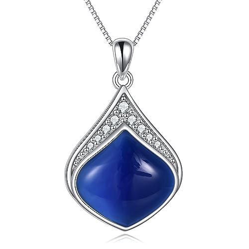 YAFEINI Teardrop Necklace Sterling Silver Filigree Irish Pendant Necklace Natural Stone Moonstone/Lapis Lazuli/Larimar/Moss Agate Necklace Jewelry - color: Blue Teardrop necklace-september birthstone