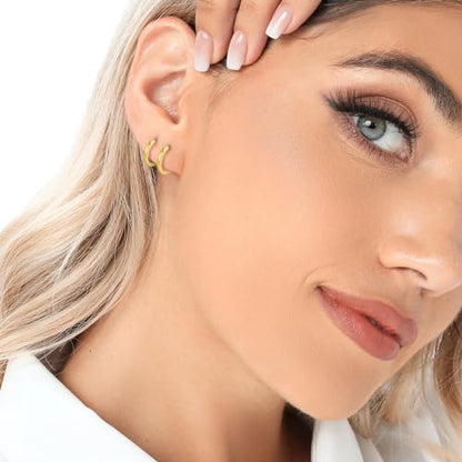 3 Pairs 925 Sterling Silver Small Huggie Hoop Earrings for Women Men | 14K White Gold Plated, Hypoallergenic, Small Silver Hoops - color: J-Gold 3Pairs 8mm