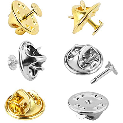 JANYUN 120 Pairs Butterfly Clutch Tie Tacks Pin Back Safty Secure Locking | Silver Gold,Holder Clasp Lock Backings,Replacement with 8mm Length 4mm Width Blank Pin for Brooch Lapel Enamel Craft Making - color: Silver Gold, size: 4mm