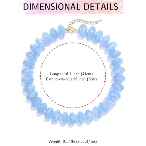 Elegance 11 designs Colorful Chunky Beaded Necklace for Women,Thick Acrylic Disc Bead Choker Statement Necklace Cute Trendy Necklaces Jewelry Gifts for Women - color: Azure