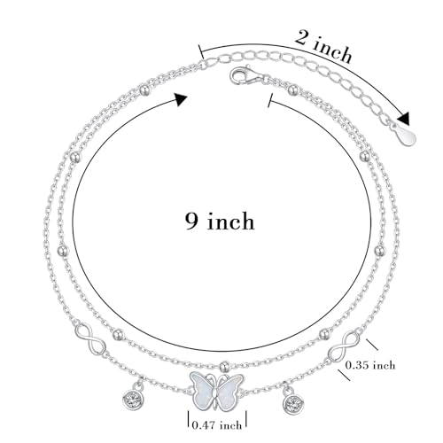 Anklets for Women 925 Sterling Silver Blue Evil Eye Infinity Butterfly Adjustable Multilayer Layered Summer Beach Ankle Bracelet Foot Chain Jewelry for Women - style: Infinity & Butterfly