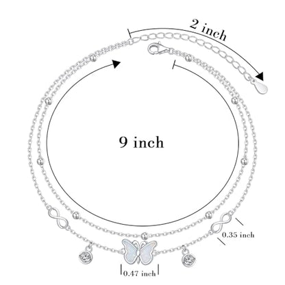Anklets for Women 925 Sterling Silver Blue Evil Eye Infinity Butterfly Adjustable Multilayer Layered Summer Beach Ankle Bracelet Foot Chain Jewelry for Women - style: Infinity & Butterfly