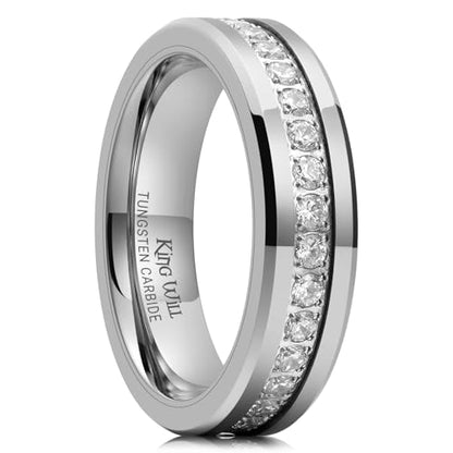 King Will 8mm Tungsten Carbide Rings for Men Cubic Zircon Stones Inlay - color: Silver 6mm
