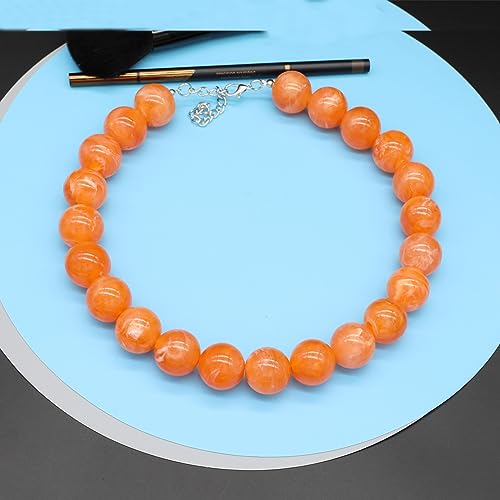 JNF Chunky Beaded Necklaces Women Large Big Ball Bead Choker Necklace Bold Statement Beads jewelry Gift - color: gemstone neckalce Orange