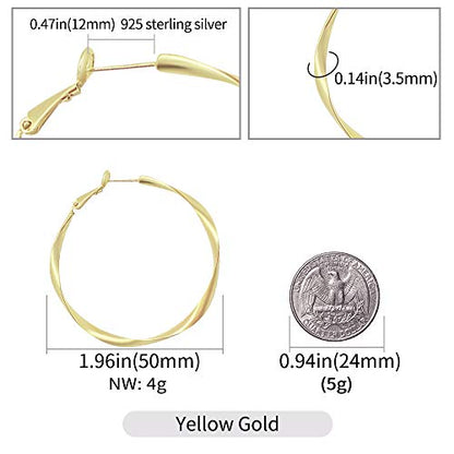 Rose/White/18k Gold Plated Hoop Earrings Lightweight Hoop Earrings For Women Loop Earrings 1in 2in - color: Yellow Gold, size: 50mm