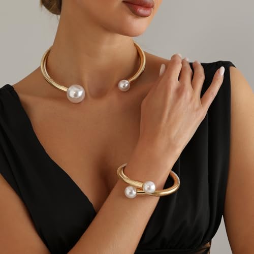 Round Teardrop Necklace Bracelet Ring Jewelry Set Gold Plated Chunky Statement Jewelry Set for Women Simple Elegant Jewelry - color: goldB