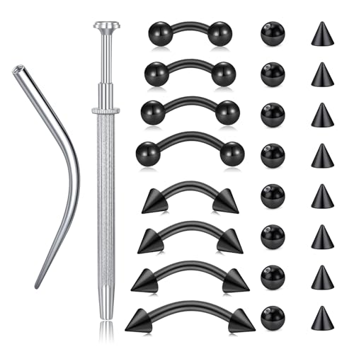 VCMART Eyebrow Piercing Jewelry Stainless Steel Curved Barbell Tiny Rook Earring Eyebrow Ring Vertical Labret Lip Jewelry Ear Rook Helix Conch Daith for Women Men 16g 6mm/8mm/10mm/12mm - color: 3 -black