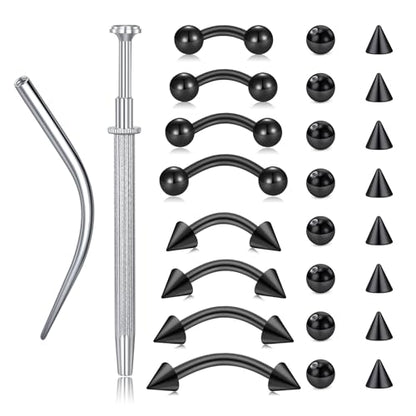 VCMART Eyebrow Piercing Jewelry Stainless Steel Curved Barbell Tiny Rook Earring Eyebrow Ring Vertical Labret Lip Jewelry Ear Rook Helix Conch Daith for Women Men 16g 6mm/8mm/10mm/12mm - color: 3 -black