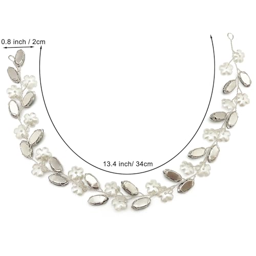 Bridal Crystal Flower Headband Wedding Rhinestone Pearl Floral Hair Vine Headpiece Accessories for Women Girls (Green Crystal Silver Vine) - color: Green Crystal Silver Vine