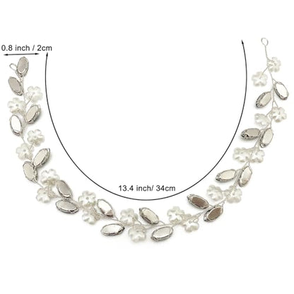 Bridal Crystal Flower Headband Wedding Rhinestone Pearl Floral Hair Vine Headpiece Accessories for Women Girls (Green Crystal Silver Vine) - color: Green Crystal Silver Vine